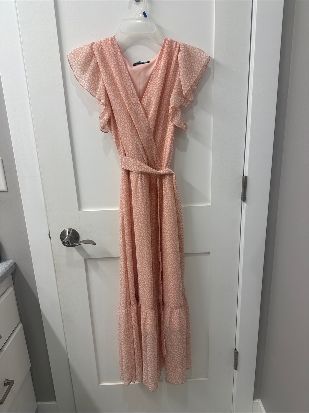 Amazon Pink Wrap Maxi Dress with Flutter Sleeves